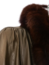 Chocolate Fur Trimmed Leather Maxi Coat Outerwear arcadeshops.com