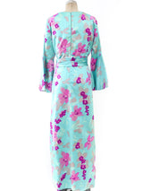 Bell Sleeve Floral Silk Dress Dress arcadeshops.com