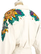 Embellished White Leather Crop Jacket Jacket arcadeshops.com