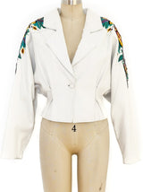 Embellished White Leather Crop Jacket Jacket arcadeshops.com