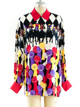 Escada Horse Race Print Silk Blouse Top arcadeshops.com