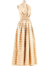 Metallic Striped Lurex Halter Gown Dress arcadeshops.com