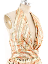 Metallic Striped Lurex Halter Gown Dress arcadeshops.com
