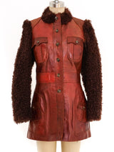 Curly Lamb Trimmed Cognac Leather Jacket Jacket arcadeshops.com