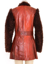 Curly Lamb Trimmed Cognac Leather Jacket Jacket arcadeshops.com