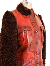 Curly Lamb Trimmed Cognac Leather Jacket Jacket arcadeshops.com