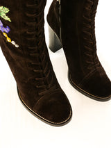Miu Miu Floral Embroidered Suede Boots, 38 Accessory arcadeshops.com