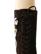Miu Miu Floral Embroidered Suede Boots, 38 Accessory arcadeshops.com
