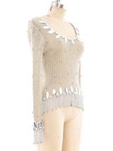 Azzaro Metallic Silver Fringe Sweater Top arcadeshops.com