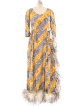 Feather Trimmed Printed Maxi Dress Dress arcadeshops.com