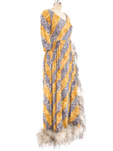 Feather Trimmed Printed Maxi Dress Dress arcadeshops.com