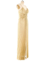 Gold Pleated Lamé Gown Dress arcadeshops.com