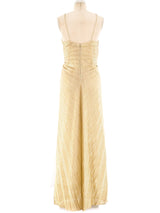 Gold Pleated Lamé Gown Dress arcadeshops.com