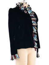Ribbon Fringe Trimmed Velvet Jacket Jacket arcadeshops.com
