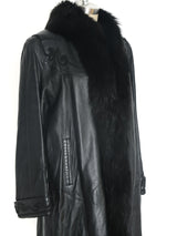 Fur Trimmed Leather Overcoat Jacket arcadeshops.com
