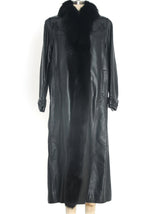 Fur Trimmed Leather Overcoat Jacket arcadeshops.com