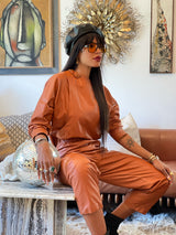 Cognac Leather Jumpsuit Suit arcadeshops.com
