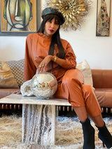 Cognac Leather Jumpsuit Suit arcadeshops.com