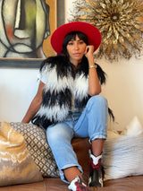 Striped Mongolian Lamb Fur Vest Jacket arcadeshops.com