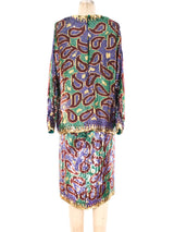 Oscar de la Renta Paisley Sequin Skirt Ensemble Suit arcadeshops.com