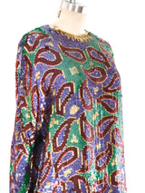 Oscar de la Renta Paisley Sequin Skirt Ensemble Suit arcadeshops.com