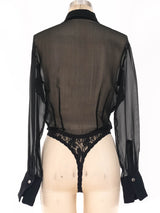 Donna Karan Sheer Black Bodysuit Suit arcadeshops.com
