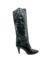 Black Snakeskin Heeled Boots Accessory arcadeshops.com