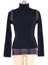 Thierry Mugler Leather Trimmed Turtleneck Top arcadeshops.com