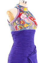 Floral Embellished Ruched Chiffon Mini Dress Dress arcadeshops.com