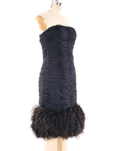Victor Costa Feather Trimmed Ruched Cocktail Dress Dress arcadeshops.com
