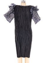 Leopard Printed Accordion Sleeve Plisse Dress Dress arcadeshops.com