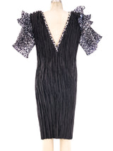Leopard Printed Accordion Sleeve Plisse Dress Dress arcadeshops.com