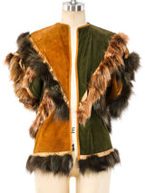 Fur Trimmed Patchwork Suede Vest Jacket arcadeshops.com