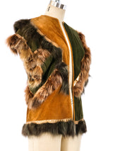 Fur Trimmed Patchwork Suede Vest Jacket arcadeshops.com