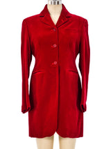 Romeo Gigli Red Velvet Longline Jacket Jacket arcadeshops.com
