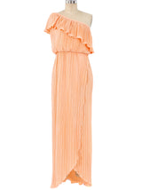 Peach Pleated One Shoulder Dress Dress arcadeshops.com