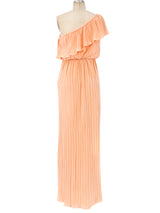 Peach Pleated One Shoulder Dress Dress arcadeshops.com