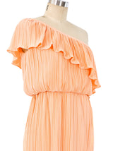 Peach Pleated One Shoulder Dress Dress arcadeshops.com