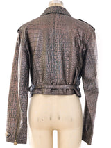 Versus Gianni Versace Croc Embossed Leather Jacket Jacket arcadeshops.com