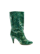Emerald Snakeskin Heeled Boots Accessory arcadeshops.com