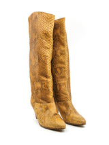 Beige Snakeskin Heeled Boots Accessory arcadeshops.com