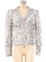 Silver Sequin Embellished Cropped Sweater Jacket arcadeshops.com