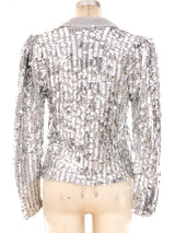 Silver Sequin Embellished Cropped Sweater Jacket arcadeshops.com