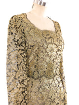 Dolce and Gabbana Metallic Gold Lace Gown Dress arcadeshops.com