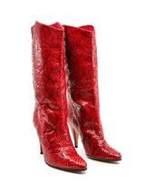 Red Snakeskin Heeled Boots Accessory arcadeshops.com