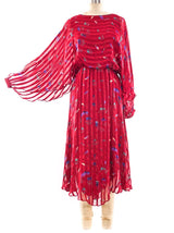 Floral Printed Ribbon Striped Silk Dress Dress arcadeshops.com