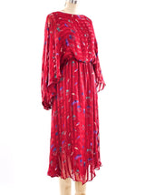 Floral Printed Ribbon Striped Silk Dress Dress arcadeshops.com