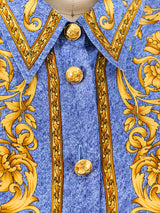 Escada Denim Printed Silk Blouse Top arcadeshops.com