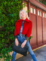 Red Rabbit Fur Cropped Jacket Jacket arcadeshops.com