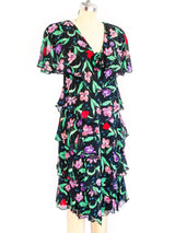 Holly's Harp Black Floral Tiered Chiffon Dress Dress arcadeshops.com
